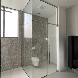 Toilet-Partition-Clear-Glass-Brushed-Nickel-Hardware